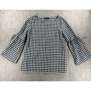 Madewell Women's Gingham Check Blouse XXS Tie Sleeve Ruffle‎ Bell Peasant Top